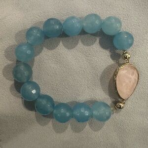 Elegant Blue and Rose Quartz Beaded Bracelet